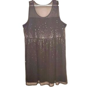 Sleeveless Party Dress Sequin Embellished Black Mesh Overlay